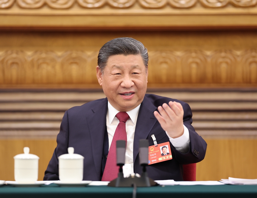 ??3月5日下午,中共中央總書記、國家主席、中央軍委主席習近平參加他所在的十四屆全國人大三次會議江蘇代表團審議。